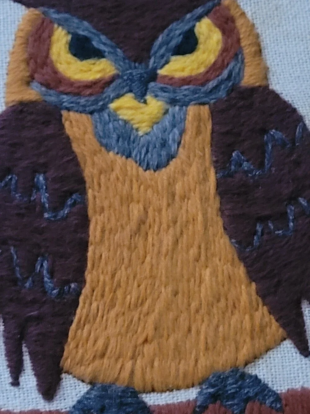 Handmade Brown and Yellow Owl Embroidery Wall Art